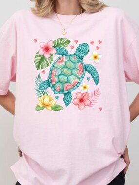 Floral Sea Turtle T-Shirt, Summer Unisex Shirt, Beach Shirt